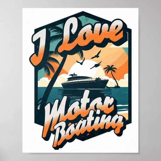 Retro I Love Motor Boating Funny Boater Poster (Voorkant)