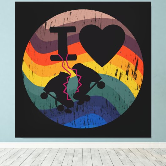 Retro I love Roller Skered look Canvas Afdruk (Insitu (Houten vloer))