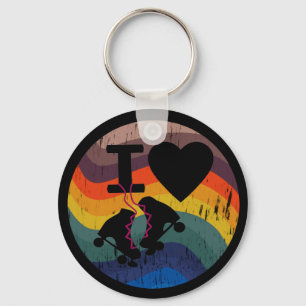 Retro I love Roller Skered look Sleutelhanger