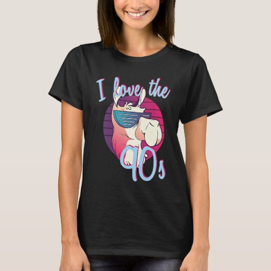 Retro I Love The 90s 90s Llama theme party outfit T-shirt (Voorkant)