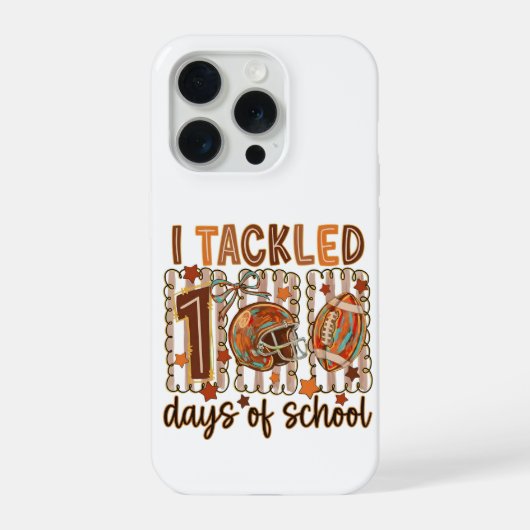 Retro I Tackled 100 Days School Football Design iPhone Hoesje (Achterkant)