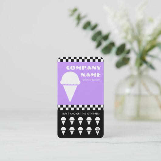 Retro Ice Cream Checkers Punchcard Klantenkaartje (Staand voorkant)