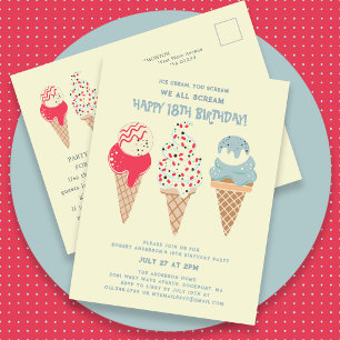 Retro Ice Cream Cone 18e verjaardag uitnodiging