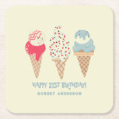 Retro Ice Cream Cone 21st Verjaardag Custom Kartonnen Onderzetters (Voorkant)