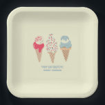 Retro Ice Cream Cone 21st Verjaardag Custom Papieren Bordje<br><div class="desc">Nieuw voor zomer 2024. Een retro patriottisch design met 3 ijskegels in pastel retro rood,  wit en blauw. Met twee regels bewerkbare tekst kunt u dit ontwerp aanpassen.</div>