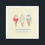 Retro Ice Cream Cone 21st Verjaardag Custom Servet<br><div class="desc">Nieuw in de zomer van 2004. Een retro patriottisch design met 3 ijskegels in pastel retro rood,  wit en blauw. Met twee regels bewerkbare tekst kunt u dit ontwerp aanpassen.</div>