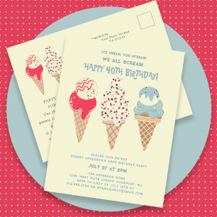 Retro Ice Cream Cone 40e Verjaardag uitnodiging
