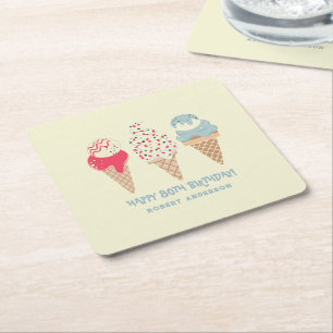 Retro Ice Cream Cone 80th Verjaardag Custom Kartonnen Onderzetters