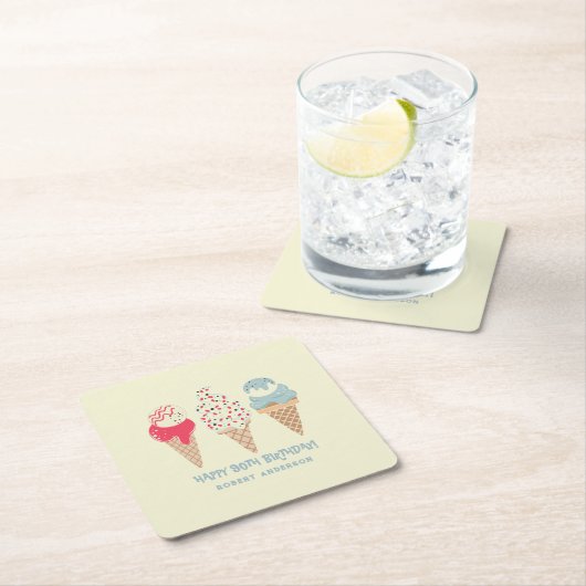 Retro Ice Cream Cone 90th Verjaardag Custom Kartonnen Onderzetters (Insitu)