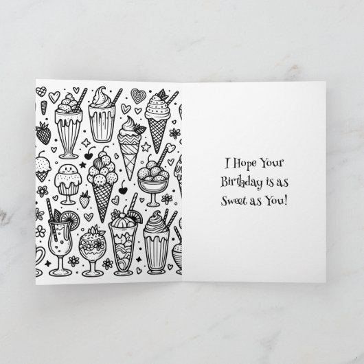 Retro Ice Cream Cone en Kleurplaat Verjaardag Kaart (Binnen)