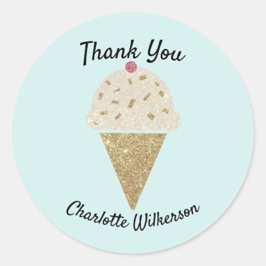Retro Ice Cream Cone op Mint Green Ronde Sticker (Voorkant)