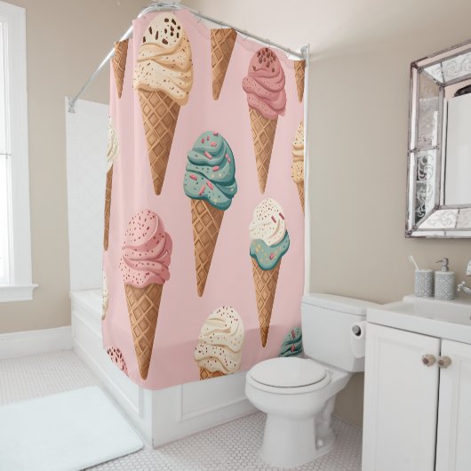 Retro  Ice Cream Cone Pattern Douchegordijn (In situ)