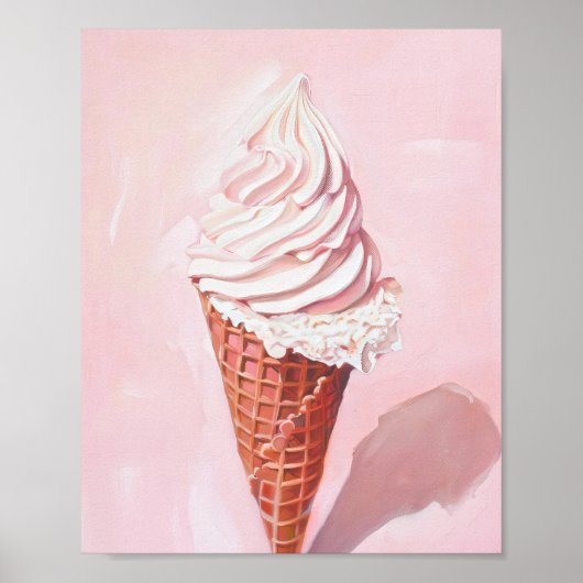 Retro Ice Cream Cone Pink Painting Poster, Poster (Voorkant)