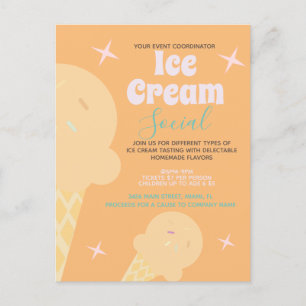Retro Ice Cream Cone Social Flyer-uitnodiging Briefkaart