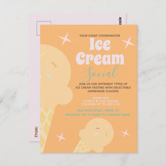 Retro Ice Cream Cone Social Flyer-uitnodiging Briefkaart (Voorkant / Achterkant)