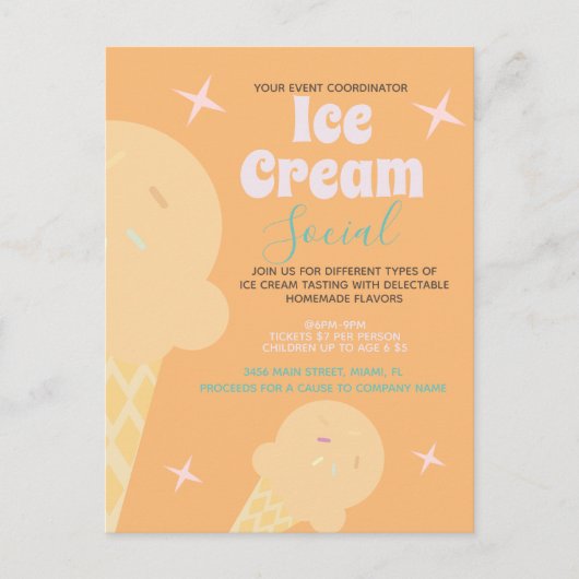 Retro Ice Cream Cone Social Flyer-uitnodiging Briefkaart (Voorkant)