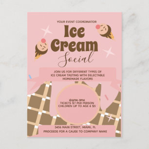 Retro Ice Cream Cone Social Flyers Invitation Roze Briefkaart