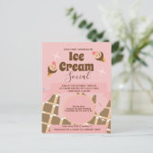 Retro Ice Cream Cone Social Flyers Invitation Roze Briefkaart (Staand voorkant)