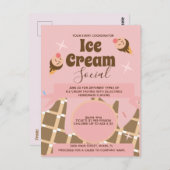 Retro Ice Cream Cone Social Flyers Invitation Roze Briefkaart (Voorkant / Achterkant)