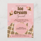 Retro Ice Cream Cone Social Flyers Invitation Roze Briefkaart (Voorkant)
