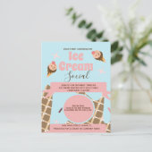 Retro Ice Cream Cone Social Flyers Invitation Roze Briefkaart (Staand voorkant)