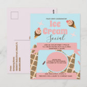 Retro Ice Cream Cone Social Flyers Invitation Roze Briefkaart (Voorkant / Achterkant)