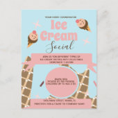 Retro Ice Cream Cone Social Flyers Invitation Roze Briefkaart (Voorkant)