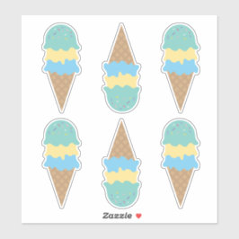 Retro Ice Cream Cones Blauw en Groen Sticker