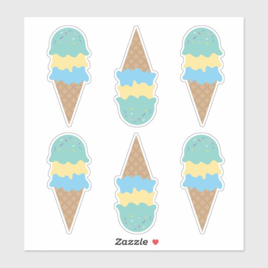 Retro Ice Cream Cones Blauw en Groen Sticker (Vel)