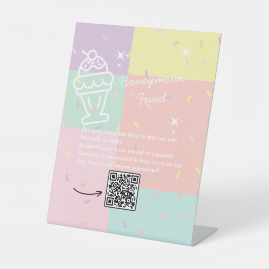 Retro Ice Cream Honeymoon Fund voetstuk Reclamebord Met Voetstuk (Voorkant)