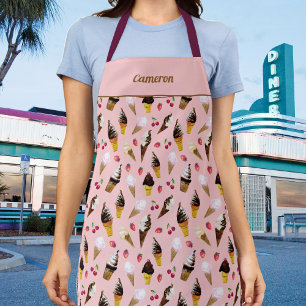 Retro Ice Cream Parlor Schattige Roze Suikerkegels Schort
