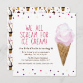 Retro Ice Cream Party met de hand geïllustreerd Kaart (Voorkant / Achterkant)