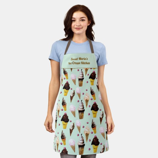 Retro Ice Cream Pastel Green Personalized Apron Schort (Gedragen)