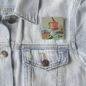 Retro ice cream popsicle vierkante button 5,1 cm (In situ)