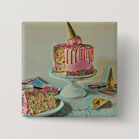 Retro ice cream popsicle vierkante button 5,1 cm (Voorkant)