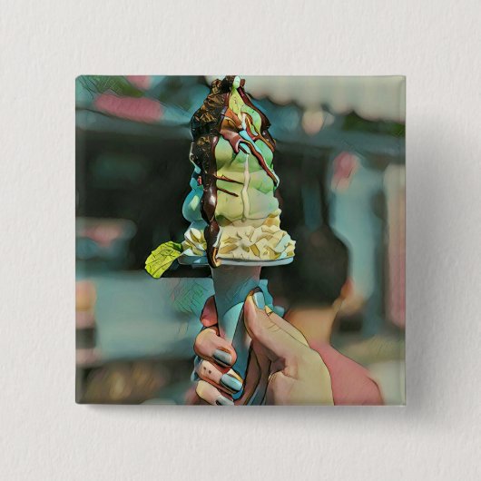 Retro ice cream popsicle vierkante button 5,1 cm (Voorkant)