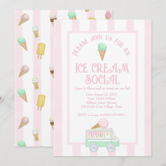 Retro Ice Cream Sociaal Verjaardagsfeest Kaart