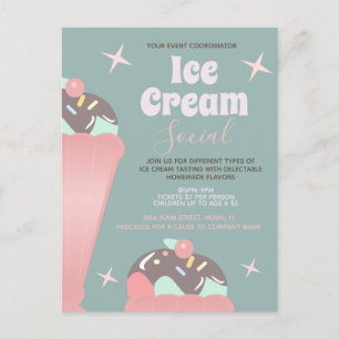 Retro Ice Cream Social Sundae Flyer-uitnodiging Briefkaart