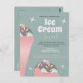 Retro Ice Cream Social Sundae Flyer-uitnodiging Briefkaart (Voorkant / Achterkant)