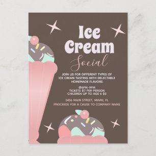 Retro Ice Cream Social Sundae Flyer-uitnodiging Briefkaart