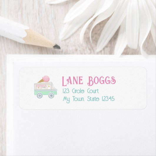 Retro Ice Cream Truck Verjaardagsfeestje Etiket (Insitu)