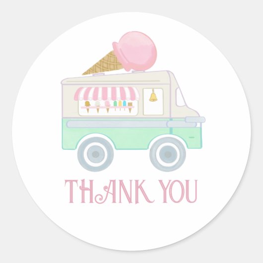 Retro Ice Cream Truck Verjaardagsfeestje Ronde Sticker (Voorkant)