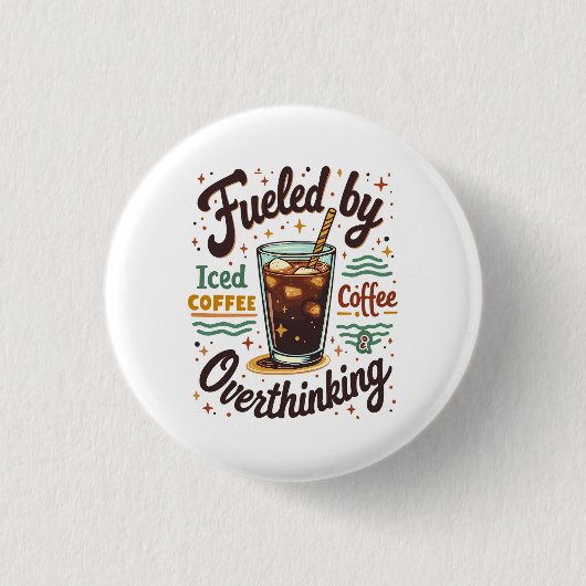 Retro Iced Coffee en Overdenken Funny Grafisch Ronde Button 3,2 Cm (Voorkant)