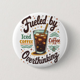 Retro Iced Coffee en Overdenken Funny Grafisch Ronde Button 5,7 Cm