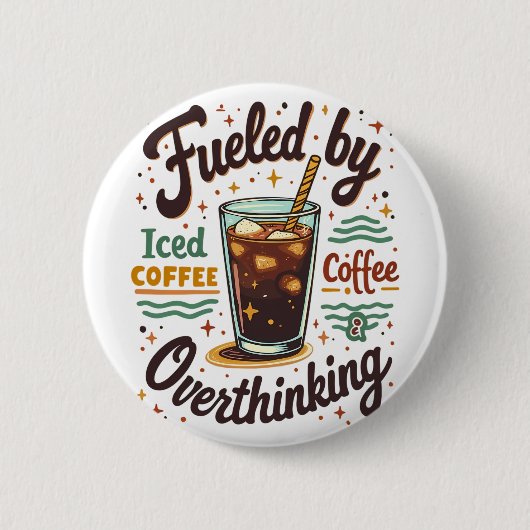 Retro Iced Coffee en Overdenken Funny Grafisch Ronde Button 5,7 Cm (Voorkant)