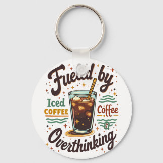 Retro Iced Coffee en Overdenken Funny Grafisch Sleutelhanger