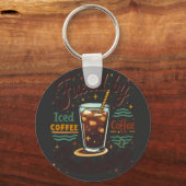 Retro Iced Coffee en Overdenken Funny Grafisch Sleutelhanger (Voorkant)
