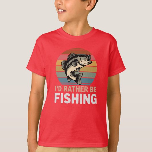 Retro 'I'd Rather Be Fishing' Large Mouth Bass T-shirt (Voorkant)