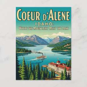 Retro Idaho Lake Coeur d'Alene Briefkaart