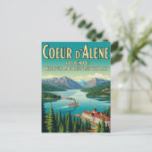  Retro Idaho Lake Coeur d'Alene Briefkaart (Staand voorkant)